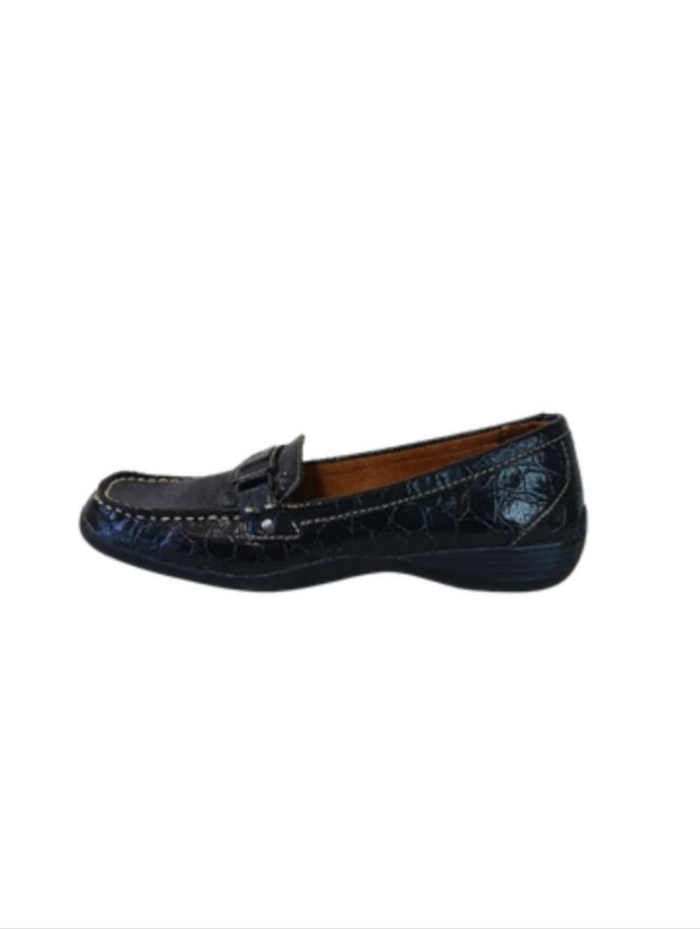 Naturalizer Loafers Women's 8.5 Black Patent Leather Faux Croc Slip-on Shoes
